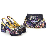 doershow beautiful Italian Shoes And Bag Sets For Evening Party With Stones Italian Leather Handbags Match Bags! HC1-1