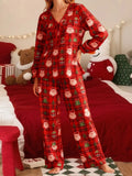 Women Christmas Pajamas Long Sleeve Tie-up V Neck Tops and Pants Loose Fall Winter Two Piece Loungewear