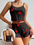 2 Pieces Pajamas Set Women Sleepwear Heart Print Crop Tops and Shorts Suit Homewear Underwear Pijama Sexy Lingerie Nighty