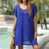 7 Colors Short Sleeve V Neck Crochet Knitted Tunic Beach Cover Up Cover-ups Beach Dress Beach Wear Beachwear Female Women V8267