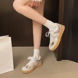 Silver Patchwork Platform Sneakers Women Thick Bottom Lace Up German Training Shoes Woman Spring Autumn Korean Non Slip Flats