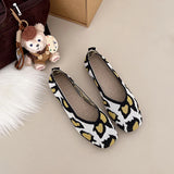 Leopard Color Square Toe Knitted Loafers Women Leisure Flat Shoes Soft Bottom Shallow Ballet Flats Casual Slip on Boat Shoes