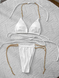 Snake Skin Wrap Around Metal Chains Halter Bikini Women Swimwear Female Swimsuit Two-pieces Bikini set Micro Bathing Suit Swim