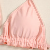 Ribbed Ruffled Frilled Brazilian Bikini Women Swimsuit Female Swimwear Two Pieces Bikini Set Halter String Bathing Suit Swim