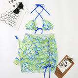 3 Pieces Bikini Set With Skirt  Tie Dye String Thong Bathing Suit Women Swimsuit Female  Swimwear Beach Wear Swim Lady Summer
