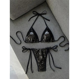 Sequins Halter Bikini Female Swimsuit Women Swimwear Two-Pieces Bikini Set High Cut Leg Padded Bather Bathing Suit Swim V8302