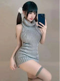 Turtleneck Sweater Mini Dress Backless Underwear Women's Sexy Uniform Dress Elegant Fashion Sweet Women 2023 New D0VL