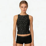 Women’s Sleeveless Black Tank Top with Metallic Stud Embellishments Summer Slim Fit Casual Going Out Vest Tops for Party