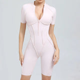 Summer Zipper Short Sleeve Yoga Jumpsuit Women Outerwear Sports Fitness Hip-lifting Backless One-piece Workout Gym Tracksutis