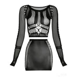 1 Set Women Long Sleeve See-Through Fishnet Cover Up Hollow Out Tassel Bodycon Beachwear Dress