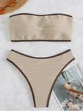 Contrast Binding Bandeau Bikinis 2026 Women Sexy Swimsuit Solid Padded Swimwear Female Bathing Suit Swimming Summer Beachwear
