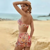 EA Plus Size Printed Bikini High Waist Push Up Backless Cami Split Slim Fit Swimsuit for Women