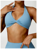 Women's Nylon Sports Bra Halter Sports Underwear Front Twist Naked Feel Sexy Yoga Gym Push Up Workout Padded Bralette Bathsuit