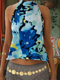 Women Halter Tops Sleeveless Backless Dots/Flower Print Summer Vest for Club Party Summer Tank Top