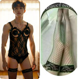 Erotic underwear for men, sexy purple pajamas, lace jumpsuit, open and easy to take off