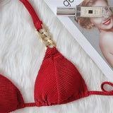 Halter Ribbed Metal Chains Diamond Bikini Women Swimsuit Female Swimwear Two-pieces Bikini Set Bather Bathing Suit Swim Lady