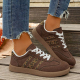 Plus Size 43 Leopard Print Flats Women Fashion Striped Lace Up Platform Sneakers Women Comfy Anti Slip Soft Sole Sport Shoes