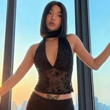 FDYOUI Woman Clothes Elegant Bandage Mesh Corset Tops 2026 Female Halter V-neck Lace-up Tank Top Black T-shirt Y2K Streetwear
