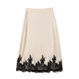Women Patchwork Lace High Waist Mid Skirt Elegant Zipper A-line Mid Rise Skirts for Summer Spring Fall