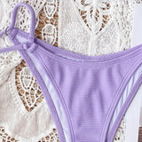 Sexy Bikini Women Small V-neck Pit Striped Double Straps Light Purple Swimwear Swimsuit Bikinis Set Bathing Suit Female Biquinis