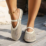 Mesh Breathable Rhinestone Fashion Versatile Women's New Foreign Style Niche Belt Flat Soft Soled Mary Jane Shoes Womens Shoes