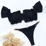 Ruffled Frilled Off Shoulder Bikini Women Swimsuit Female Swimwear Two Pieces Bikini Set Bandeau Bather Bathing Suit Swim Lady