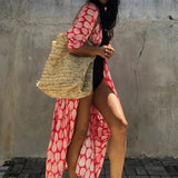 7 Colors Leaves Printed With Belt Half Sleeve Tunic Beach Cover Up Cover-ups Beach Dress Beach Wear Beachwear Female Women V4511