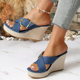 2026 Fashion Wedge Sandals for Women Buckle Decor Chunky Platform Slippers Woman Summer High Heels