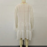 2025 Long Sleeve Hollow Out Crochet Knitted Tunic Beach Cover Up Cover-ups Beach Dress Beach Wear Beachwear Female Women K6674
