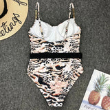 Ribbed Push up Underwired Metal Chain Women Swimwear One Piece Swimsuit Female Waist Belt Monokini Bather Bathing Suit Swim Lady