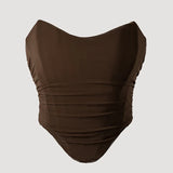 Brown Shaping Fishbone Tube Top Women's Vest Sexy High Waist Slim Fit Fashion Non-Slip Strip Zipper Bustier Bra Solid Color 2C92