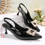 Women's Green Mile 2026Summer New Square Buckle Rhinestone Pointed Toe High Heel Sandals One-strap Wrap-around Cool Shoes