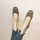 Spring and Autumn Flat Shoes Fashion Leisure Women's Flat Shoes Square Toe Knitting Elastic Comfortable Slip-on Boutique Shoes