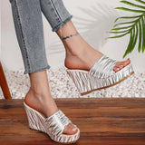 Fashion Stripe Print Thick Bottom Slippers Women New Wedge Chunky Platform Sandals Woman Summer Daily High Heel Slides Female