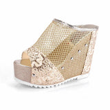 Summer Women Shoes Retro Ethnic High Heels Platform Embroidery slippers Wedge Beach Flip Flops Women Flowers Slides
