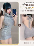 Turtleneck Sweater Mini Dress Backless Underwear Women's Sexy Uniform Dress Elegant Fashion Sweet Women 2023 New D0VL