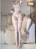 Summer New Anime Bow Long Tube Silk Socks Kawaii Cute Pantyhose Long Tube Personalized Female Mesh Lace Sheer Korean CPYH