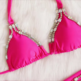 3 Colors Sexy Bikini Women Rhinestone Chain Swimwear Swimsuit Halter Bikinis Set Bathing Suit Beach Holiday Bikini Luxe Female