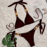 Halter Scrunch Butt Rhintstone Diamond Bikini Women Swimsuit Female Swimwear Two Pieces Bikini Set Brazilian Bathing Suit Swim