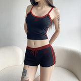 Sports and leisure two-piece camisole sports vest lace-up shorts set
