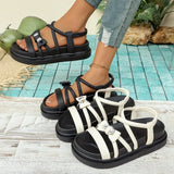 Women's Rhinestone  Platform Sandals Casual Cross Strap Summer Shoes Non-Slip Thick Sole Beach Footwear