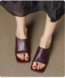 Luxe  Square Toe Slide Sandals Premium Leather One Strap Mules Chunky Sole Backless Loafers Dressy Casual Summer Shoes