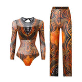 S - XXL New Printed Long Sleeve With Pants Women Swimwear One Piece Swimsuit Female Floral Padded Bather Bathing Suit Swim V7176