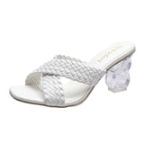 Transparent Strange High Heels Sandals Women Summer  Plus Size Weave Female Slippers Fashion Yellow Open Toe Slides