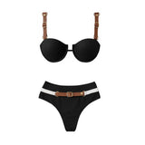 3Pcs Denim Printed Bikini 2026 Women Sexy Swimsuit Leather Strap Swimwear Bandeau Biquini Female Push Up Bathing Suit Beachwear