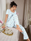 Women's Sleepwear New Loose Pajamas Floral Short-sleeved Trousers Loungewear Casual Wear Two-piece Set Pijamas Pyjamas Women