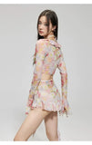 Bikinis Set Swimsuit Women Sweet Floral Prints Summer Girlish Sexy Ruffles Korean Style High Waist Swimwear Fashion Beach Wear