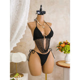 New Hollow Out Tankini Halter Bikini Female Swimsuit Women Swimwear Two-pieces Bikini set Strappy Bather Bathing Suit Swim V8076