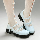 2026 Plus size 47 Sweet Blue Lace Ruffles Mary Janes Shoes Women Gothic Black Bow Knot Cute Lolita Cosplay Flats Casual Shoes