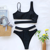 Bikini 2026 Sexy Swimwear Swimsuit Women Solid Hollow High Waist Red Bikinis Set Bathing Suit Beach Bikini Trajes De Bano Mujer